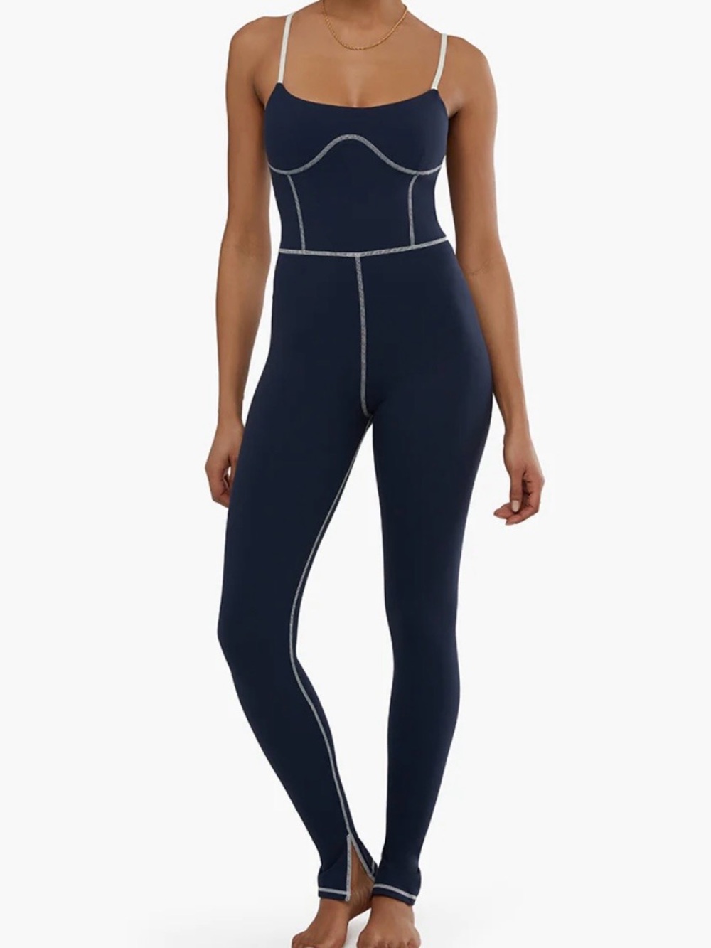 WeWoreWhat Navy Blue Contrast-Stitch Jumpsuit Leggings Small